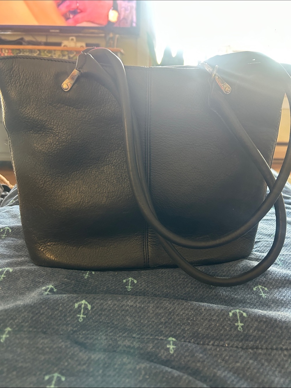 Fossil Black Pebbled Leather Tote
